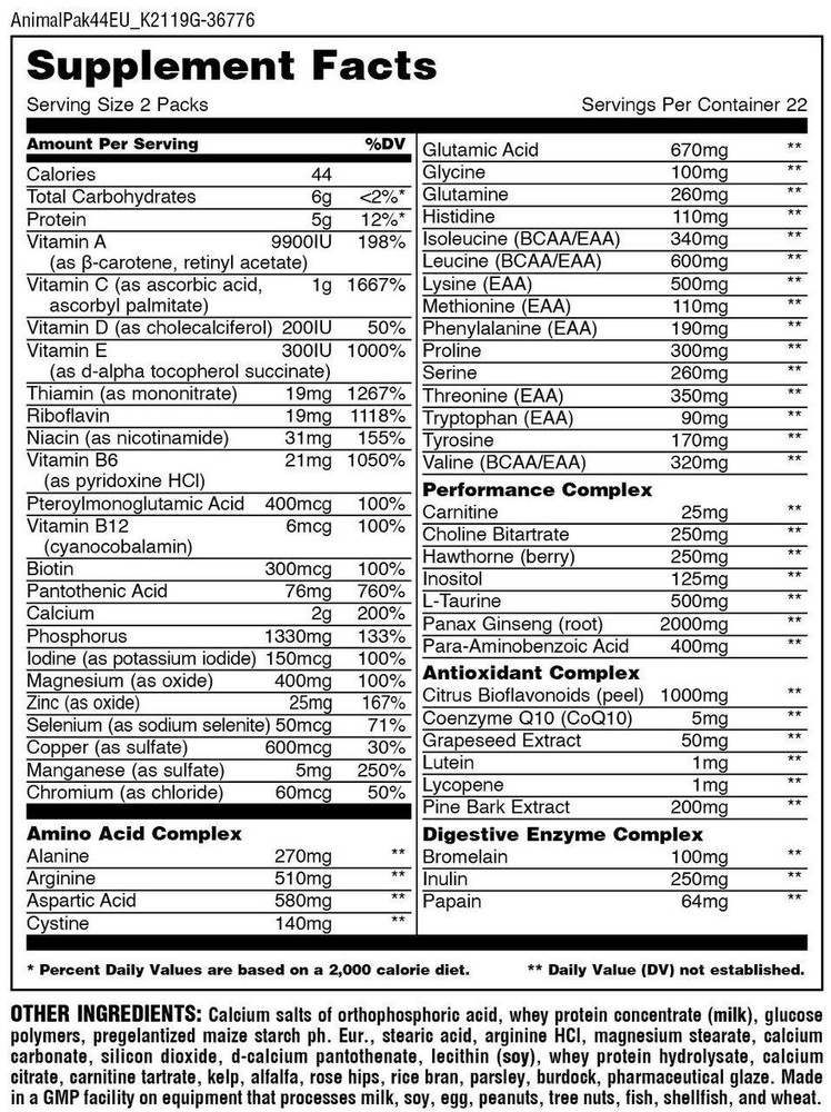 Animal Pak Packs Pakiet Treningowy 44 Sztuki
