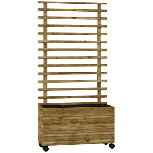 Outsunny Wooden Raised Planter, with Back Trellis - Natural Finish