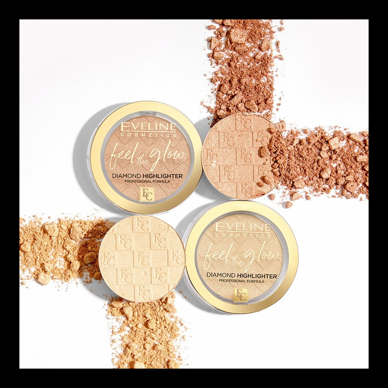 Eveline Feel the Glow Wegański Aksamitny Rozświetlacz do Twarzy w Kamieniu 03 Rose Gold 5g