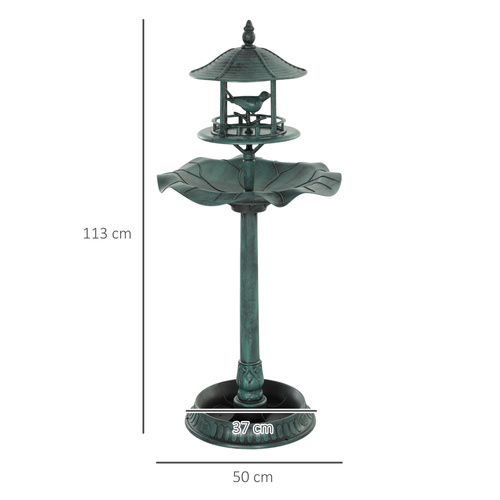 Outsunny 3-in-1 Garden Bird Bath, Freestanding Birdbath with Large Water Basin, Underneath Flower Planter, Φ50 x 113 cm, Green