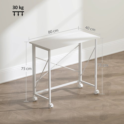 HOMCOM 80 cm Folding Desk on Wheels - White