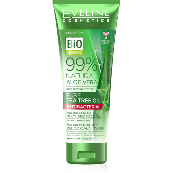 Eveline 99% Natural Aloe Vera Multifunkcyny Żel do Ciała i Twarzy z Olejkiem z Drzewa Herbacianego 250ml Best Before 15.06.26