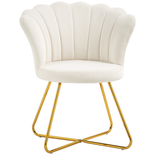 HOMCOM Velvet-Feel Lotus Petal Accent Chair - Cream