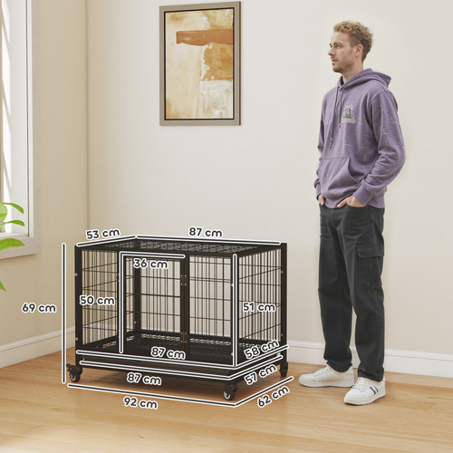PawHut 36" Heavy Duty Metal Dog Crate Pet Cage with Tray Wheeled Dog Kennel - Black (Medium)