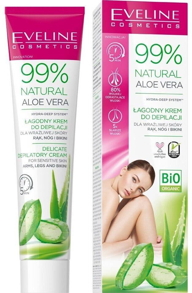 Eveline 99% Natural Aloe Vera Łagodny Krem do Depilacji Wrażliwej Skóry Rąk Nóg i Bikini 125ml