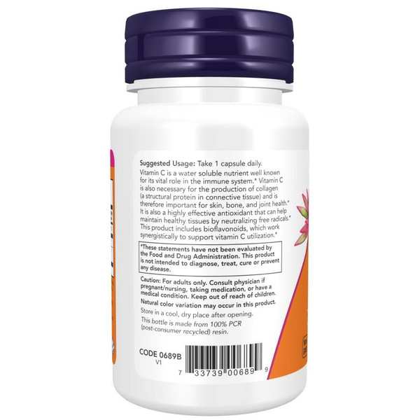 Now Foods Vitamin C-1000 Bioflavonoids and Rutin Supports Immunity Bones and Joints 250 Vcapsules