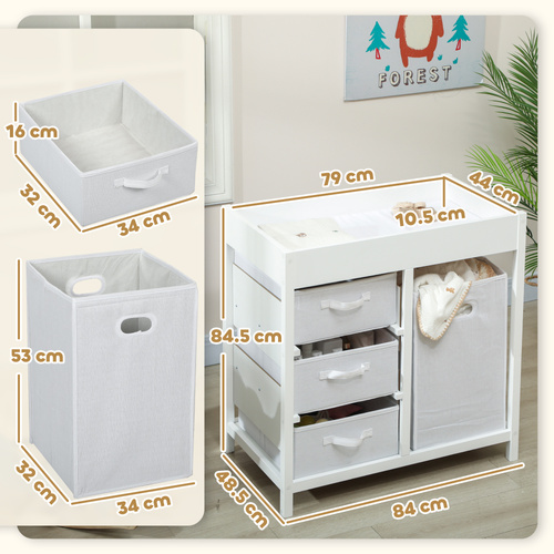 AIYAPLAY Baby Changing Unit with 4 Storage Drawers, Mat for Bedroom Nursery, 84 x 84.5 cm, White
