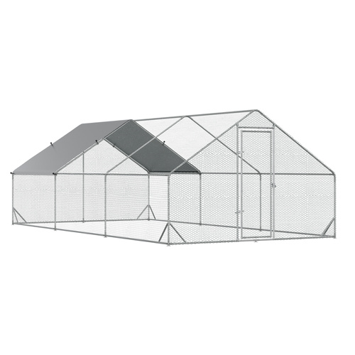 PawHut Large Hen Coop, Galvanised Walk In Chicken Run with Cover, 6 x 3 x 2m, Silver