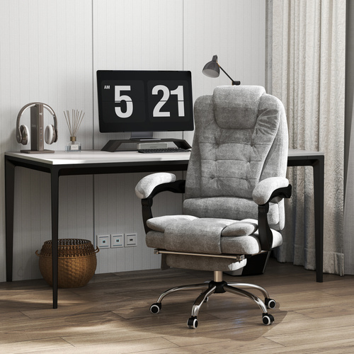 Vinsetto Heated 6 Points Vibration Massage Executive Office Chair Adjustable Swivel Ergonomic High Back Desk Chair Recliner with Footrest Grey