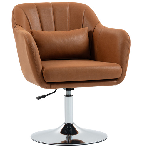 HOMCOM Swivel Microfibre Accent Chair for Living Room Contemporary Vanity Armchair with Adjustable Height Thick Cushion Lumbar Support Armrest for Bedroom Office Brown