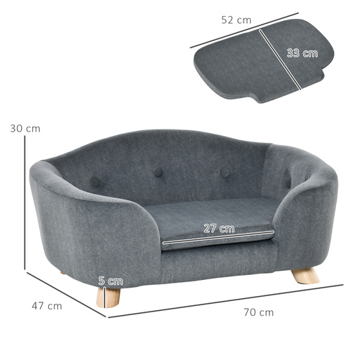 PawHut Dog Sofa Bed Pet Chair Couch with Water Resistant Fabric, Kitten Lounge with Soft Cushion, Wooden Frame for Mini Size Dogs - Grey