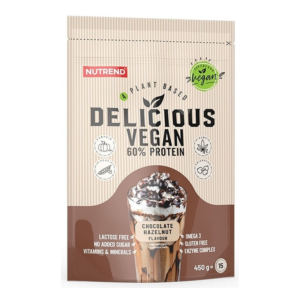 Nutrend Delicious Vegan Białko Wegańskie o Smaku Czekolady i Orzecha Laskowego dla Wegan 450g