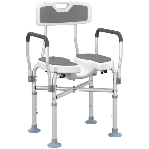 HOMCOM Shower Chair with Hygiene Cut-Out Seat and Reinforced Crossbars, Height Adjustable Padded Bath Chair with Non-slip Feet for Elderly Seniors Disabled Handicap, Tool-Free Assembly, Grey