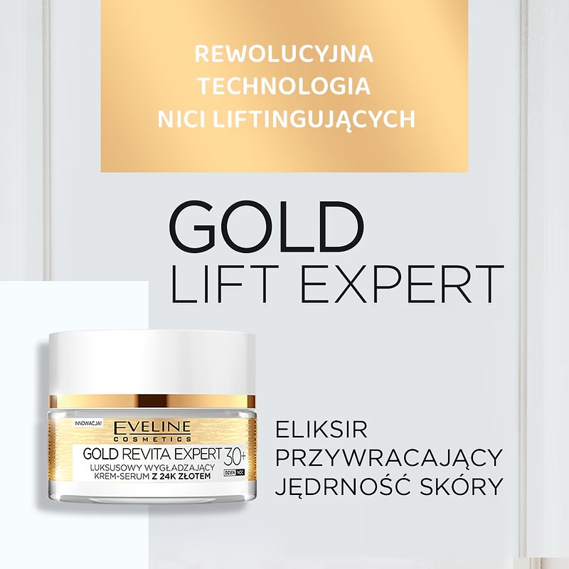 Eveline Gold Revita Expert Luxurious Smoothing Cream-Serum with 24k Gold for Day and Night 30+ 50ml