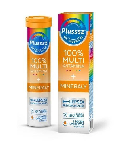 Polski Lek S.A. Plusssz 100% Multivitamin + Minerals Mango-Orange 20 Effervescent Tablets