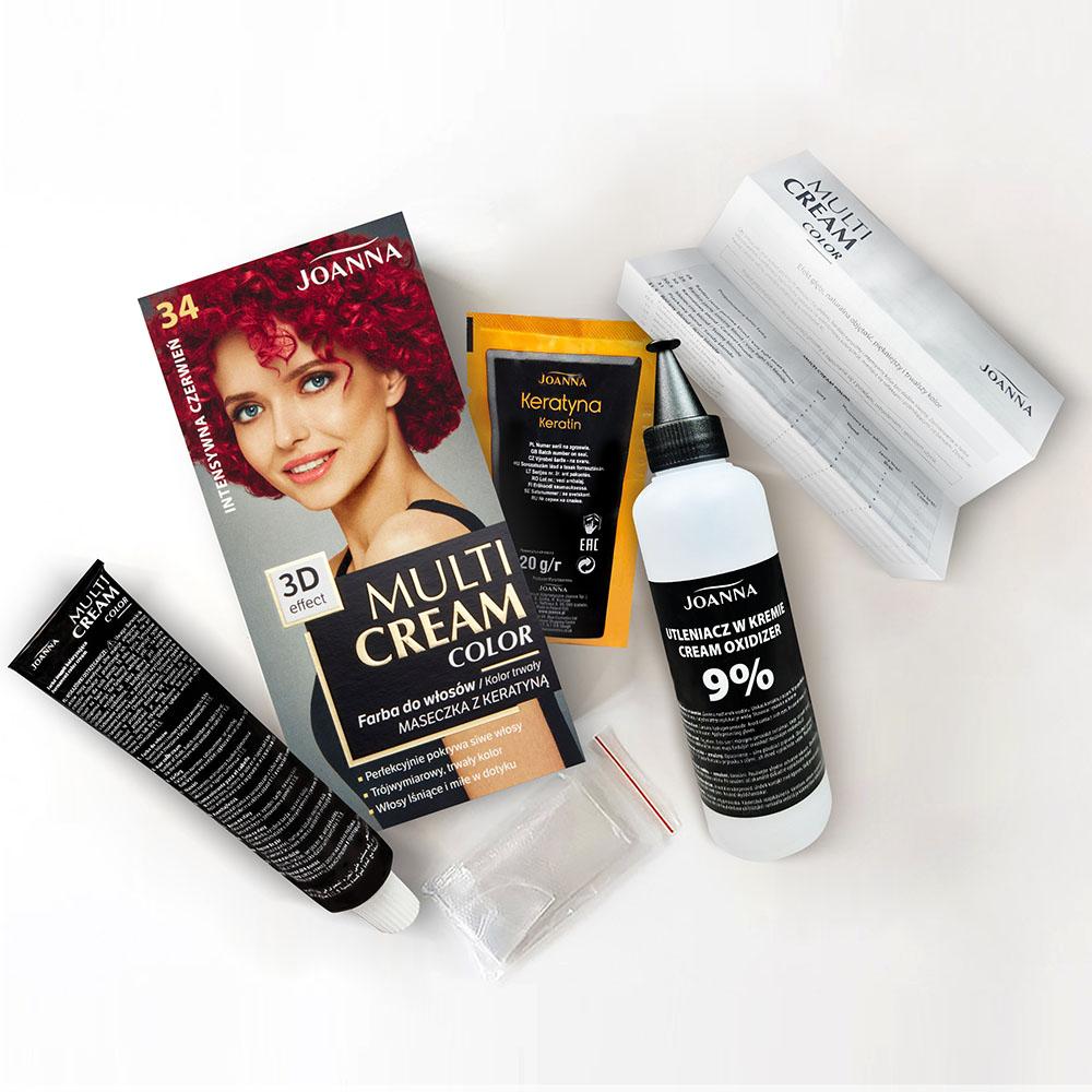 Joanna Multi Cream Color 3D Effect Hair Dye with Long-Lasting Effect No. 34 Intense Red 1 Piece