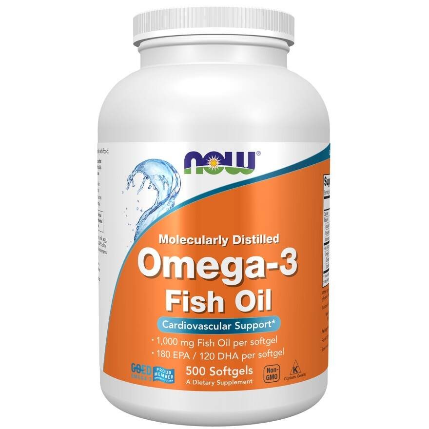 Now Foods Omega-3 Fish Oil Molecularly Distilled Wspiera Zdrowie Mózgu Serca i Prawidłowe Widzenie 500 Kapsułek