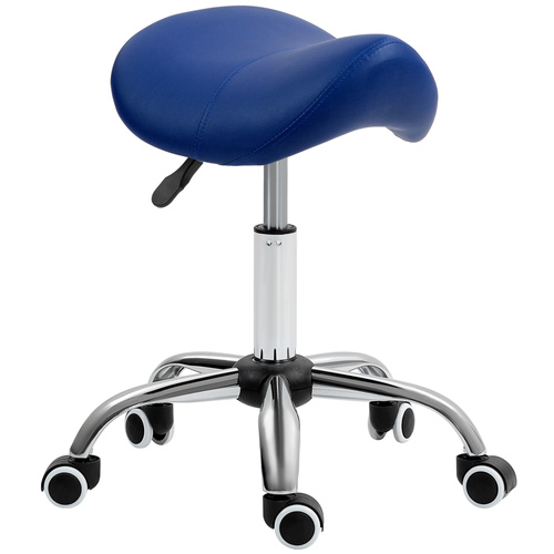 HOMCOM Saddle Stool, Height Adjustable Salon Chair for Massage Spa, Faux Leather, Dark Blue