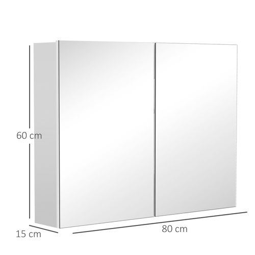 HOMCOM 80 x 15 cm Double Door Bathroom Mirror Cabinet - White