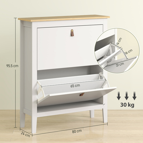 HOMCOM Modern Two-Drawer Shoe Cabinet - White