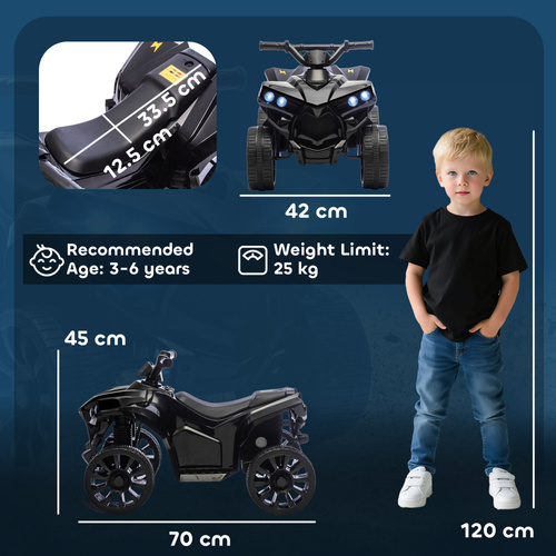 AIYAPLAY 6V Kids ATV, 4 Wheeler Electric Ride on Car with Music and LED Headlights, for Ages 3-6 Years Boys and Girls, Black