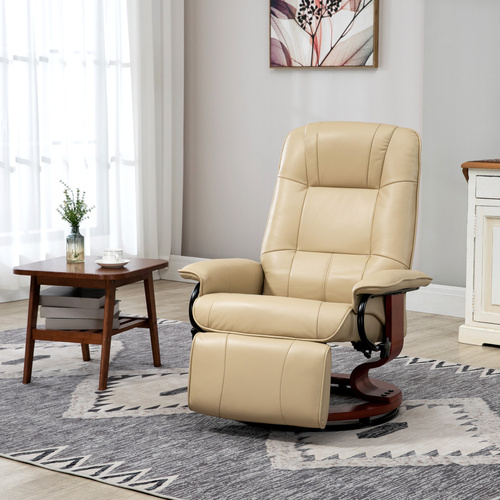 HOMCOM Reclining Swivel Chair, with Footrest - Cream White