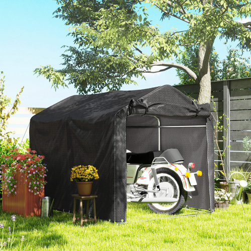 Outsunny 2.2 x 1.6 m Garden Storage Tent, Waterproof Anti-UV Bike Tent with Roll-up Zipper Door, Galvanised Outdoor Storage Shelter Carport for Bike, Motorbike, Garden Tools, Black