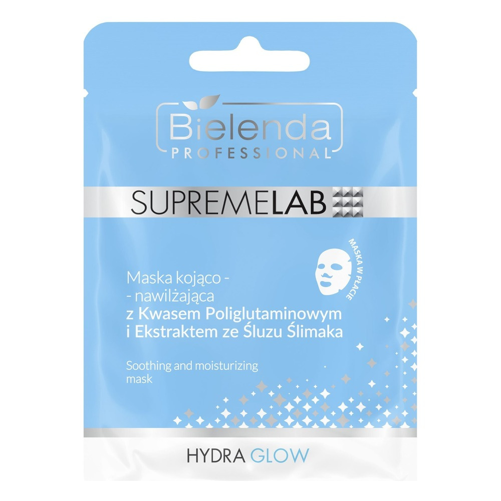 Bielenda Professional Supremelab Hydra Glow Kojąco - Nawilżająca Maska z Kwasem Poliglutaminowym i Ekstraktem ze Śluzu Ślimaka dla Skóry Odwodnionej Wrażliwej 20g