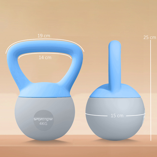 SPORTNOW 4KG Soft Kettlebell, Kettlebell with Non-Slip Handle for Home Gym, Weight Lifting, Strength Training, Light Blue/Grey