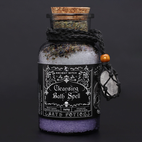 Ancient Witch Bath Spell Potion & Rock Crystal Amulet - Cleansing