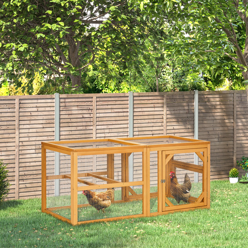 PawHut Wooden Chicken Coop with Perches, Doors, Combinable Design, for 2-4 Chickens - Natural Wood Colour