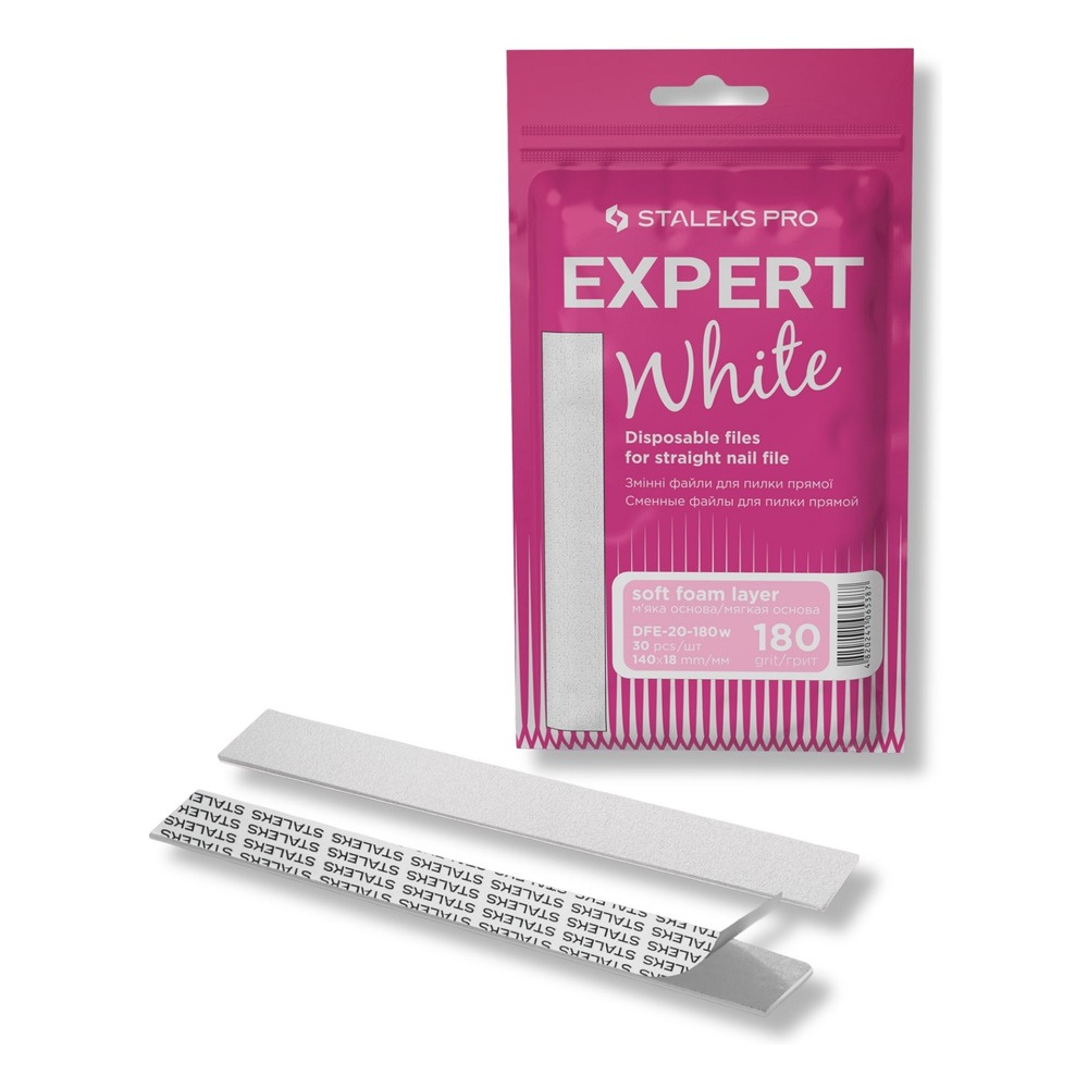 Staleks Pro Expert White Disposable Straight Nail File Refills 180 DFE-20-180w 30pcs