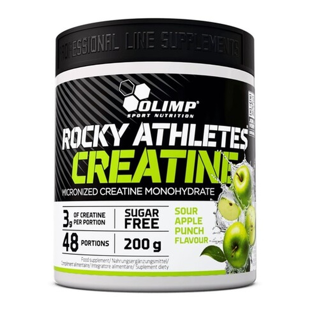 Olimp Nutrition Rocky Athletes Creatine Monohydrate Powder for Physical Performance with a Sour Apple Punch Flavour 200g