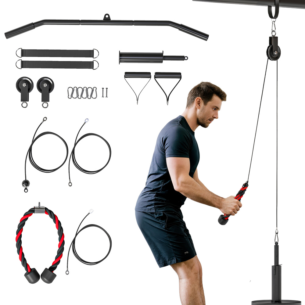 SPORTNOW Weight Pulley System, Cable Pulley System for Home Gym, Cable Machine LAT Pull Down Attachment for Biceps Curl, Tricep, Arm Workouts