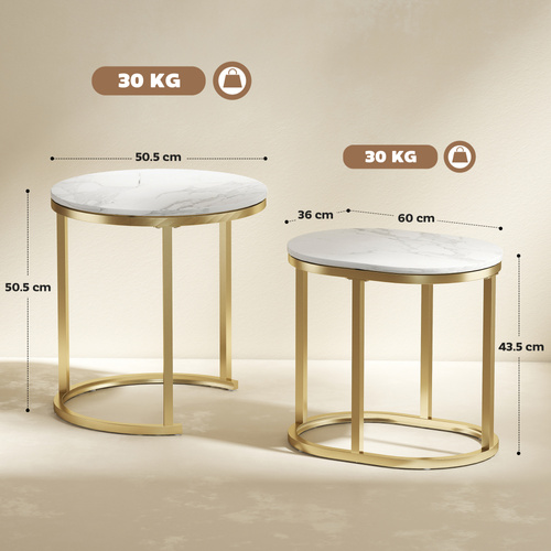 HOMCOM Marble-Effect Nest of Tables - Gold Tone/White