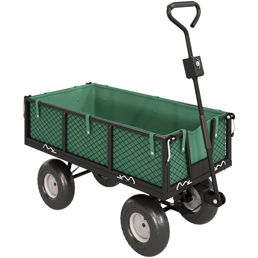 Outsunny 114L Steel Frame Garden Cart Trolley - Green