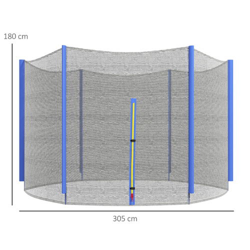 SPORTNOW 10ft Trampoline Net Replacement with 6 Plastic Pole Covers, Weather-Resistant Trampoline Netting Replacement with Zipped Entrance, Poles Not Included, Blue
