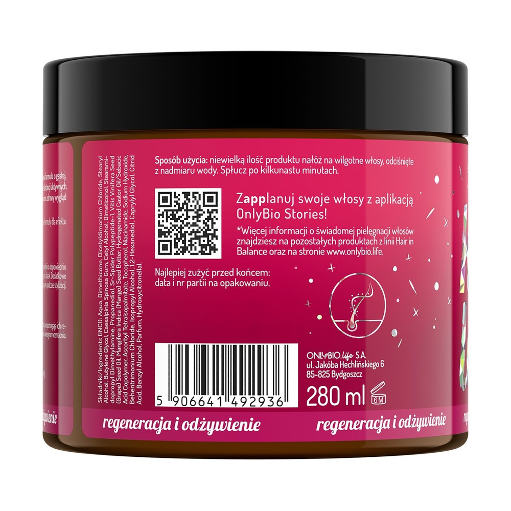 OnlyBio Hair in Balance Kolor Maska - Kuracja Odbudowująca 280ml