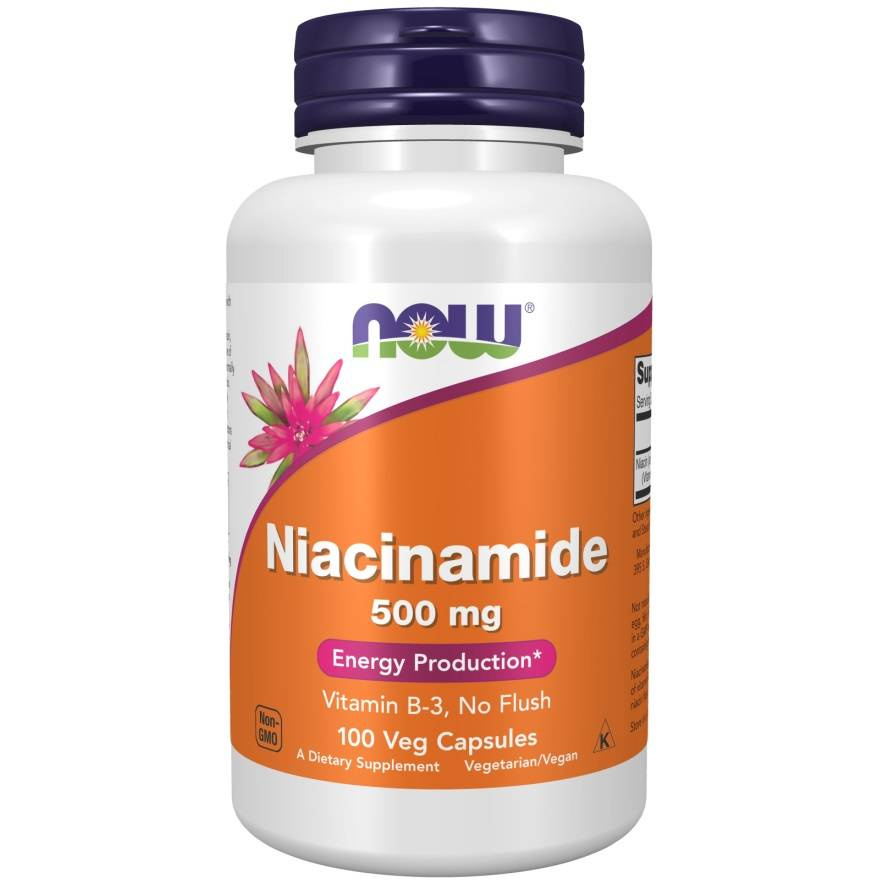 Now Foods Niacinamide 500mg Wspiera Układ Nerwowy i Funkcje Psychologiczne 100 Kapsułek