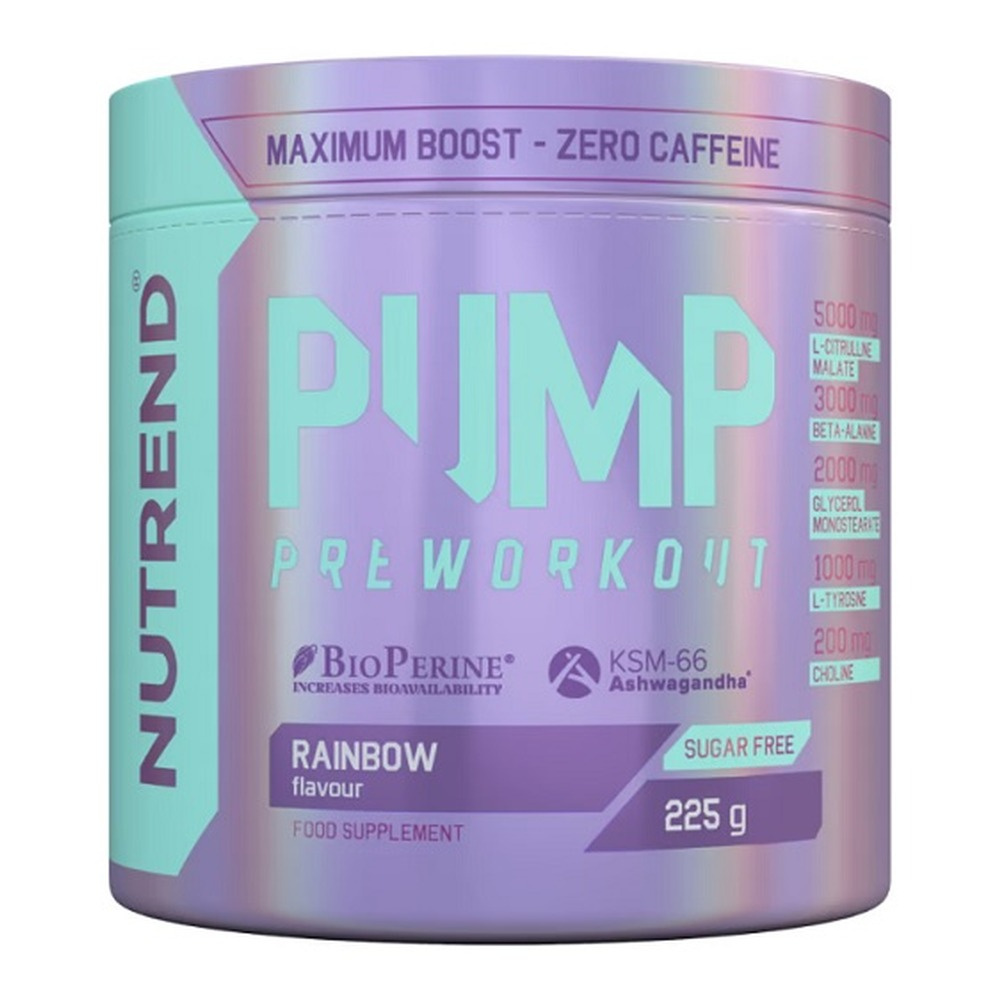 Nutrend Pump Pre-Workout Rainbow Przedtreningówka bez Kofeiny na Pompę Mięśniową i Skupienie 225g