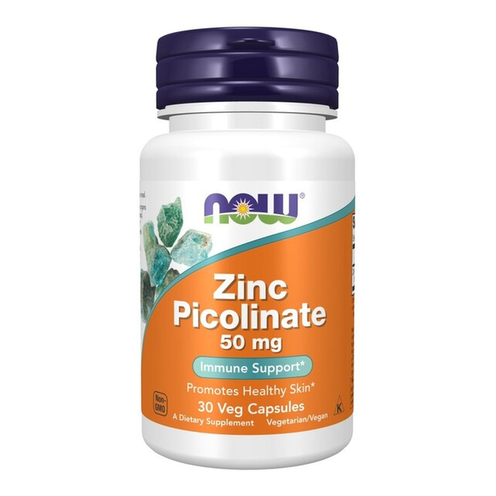Now Foods Zinc Picolinate 50mg Wspomaga Zdrowie Kości Włosów Skóry i Paznokci 30 Kapsułek