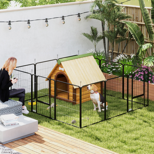 PawHut 12-Panel Solid Dog Playpen with Doors, for Medium Dogs, 80cm High, Black