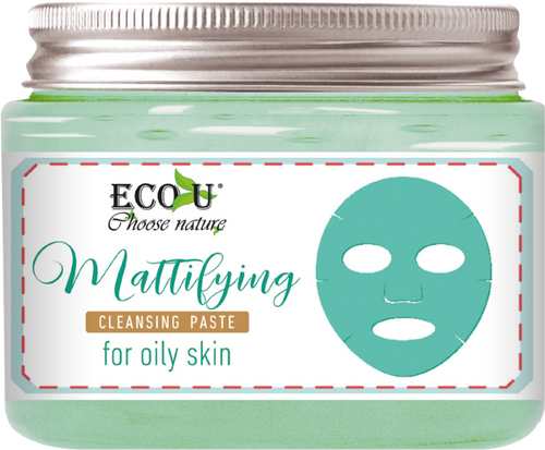 EcoU Mattifying Cleansing Moisturising Paste for Oily Skin Green Clay 150ml