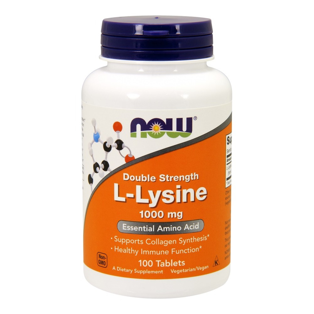 NOW Foods L-Lysine 1000 mg Double Strength Suplement Wspierający Odporność i Zdrowie Skóry 100 Tabletek