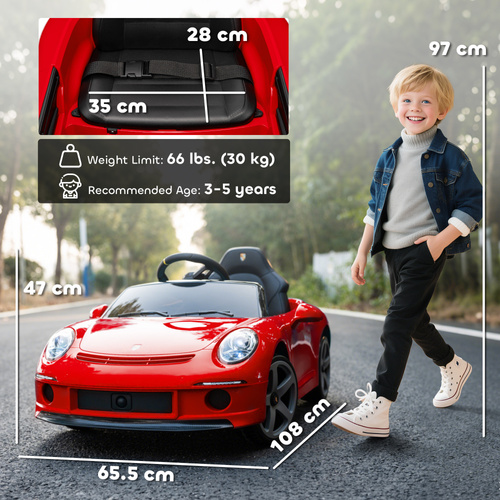 AIYAPLAY Kids Electric Car, 12V Licensed RUF GT Ride on Car with Suspension, Remote Control, Music, for 3-5 Years, Red