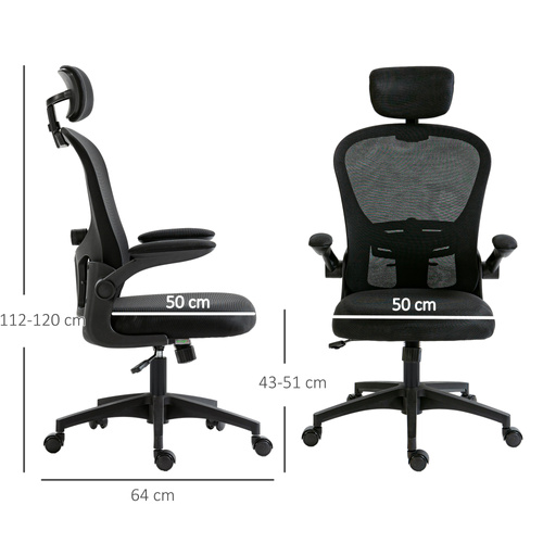 Vinsetto Multi-Adjustable Office Chair, with Lumbar Support, Headrest and Mesh Back - Black