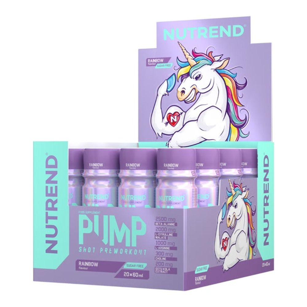 Nutrend Pump Pre-Workout Shot Rainbow Przedtreningówka w Shotach Na Pompę Mięśniową i Skupienie 20 x 60ml