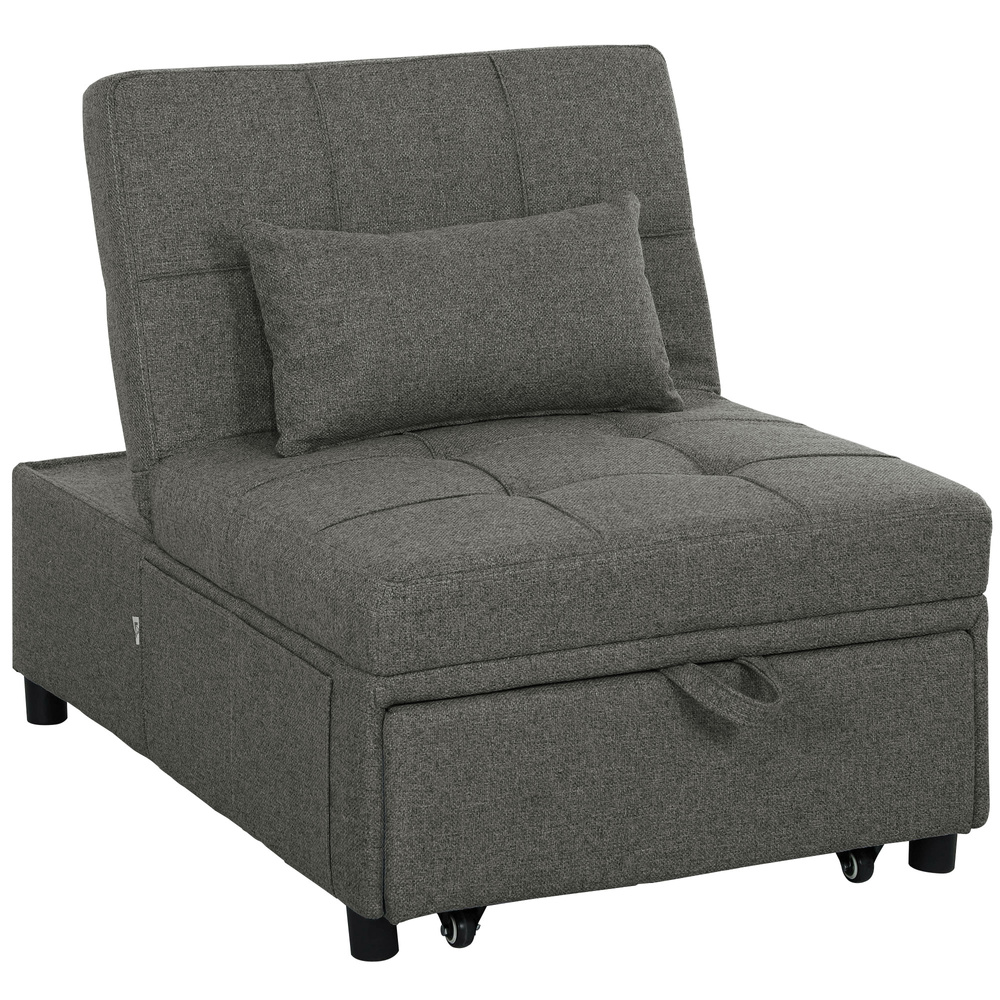 HOMCOM Four-In-One Single Sleeper Chair - Dark Grey