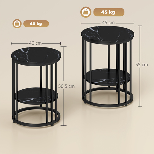 HOMCOM Set of Two Marble-Effect Coffee Tables - Black