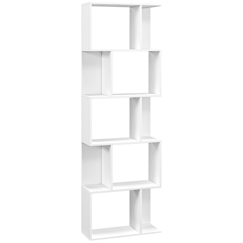 HOMCOM Bookcase, S-Shaped Wooden Bookshelf, 5 Tiers Freestanding Storage Shelf, Home Office Display Stand Rack, White